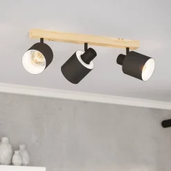 Batallas loftspot, længde 48 cm, sort/træ, 3 lyskilder.