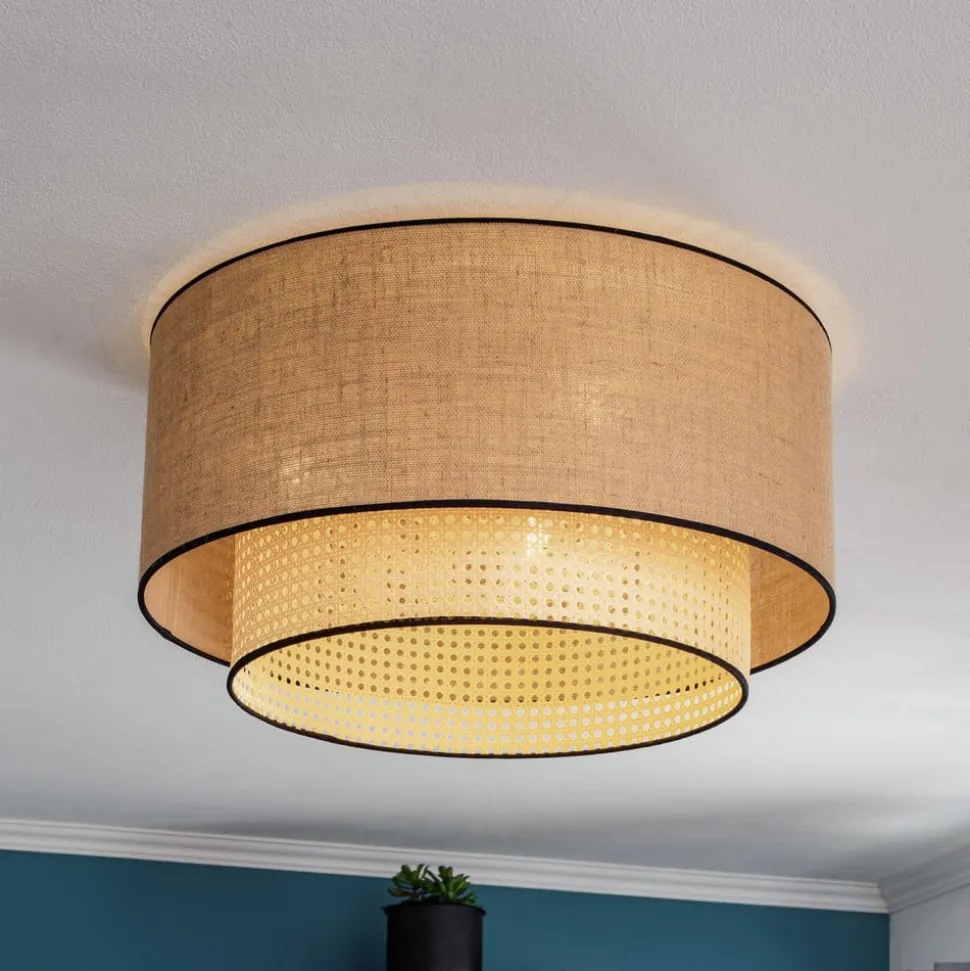Big Boho loftlampe, rattan, beige/sort