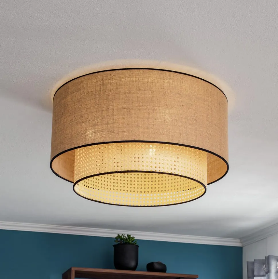 Big Boho loftlampe, rattan, beige/sort