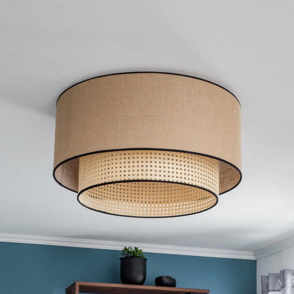 Big Boho loftlampe, rattan, beige/sort
