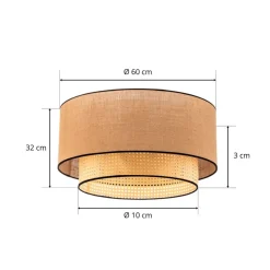 Big Boho loftlampe, rattan, beige/sort