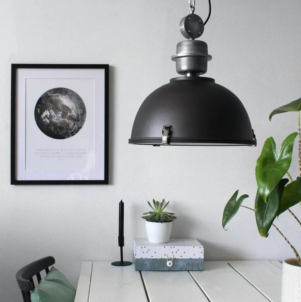 Bikkel hængelampe, Ø 42 cm, sort, metal, glas, E27