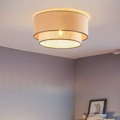Boho loftlampe, rattan, beige/sort