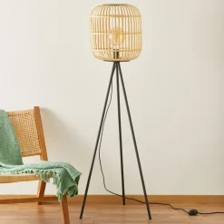 Bordesley gulvlampe, trefod, med træskærm
