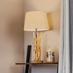 Bordlampe Agar med stofskærm og træelement