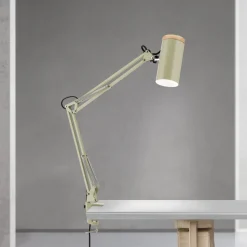Bordlampe Gili, lysegrøn, klemme, stål, højde 75 cm, E27