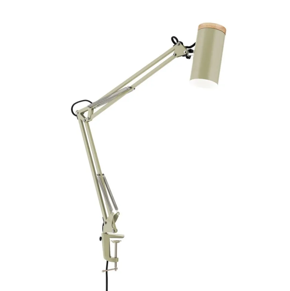 Bordlampe Gili, lysegrøn, klemme, stål, højde 75 cm, E27