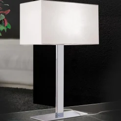 Bordlampe Grigor med hvid lærredsskærm