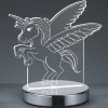 Bordlampe Karo med 3D-hologram, enhjørningemotiv