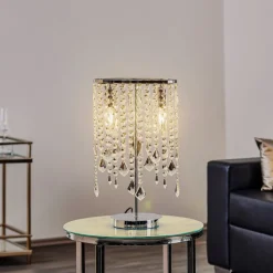 Bordlampe Laila med krystalophæng, 2 lyskilder
