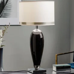 Bordlampe Lund, sort/hvid, højde 60 cm, tekstil