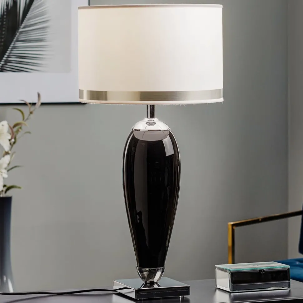 Bordlampe Lund, sort/hvid, højde 60 cm, tekstil