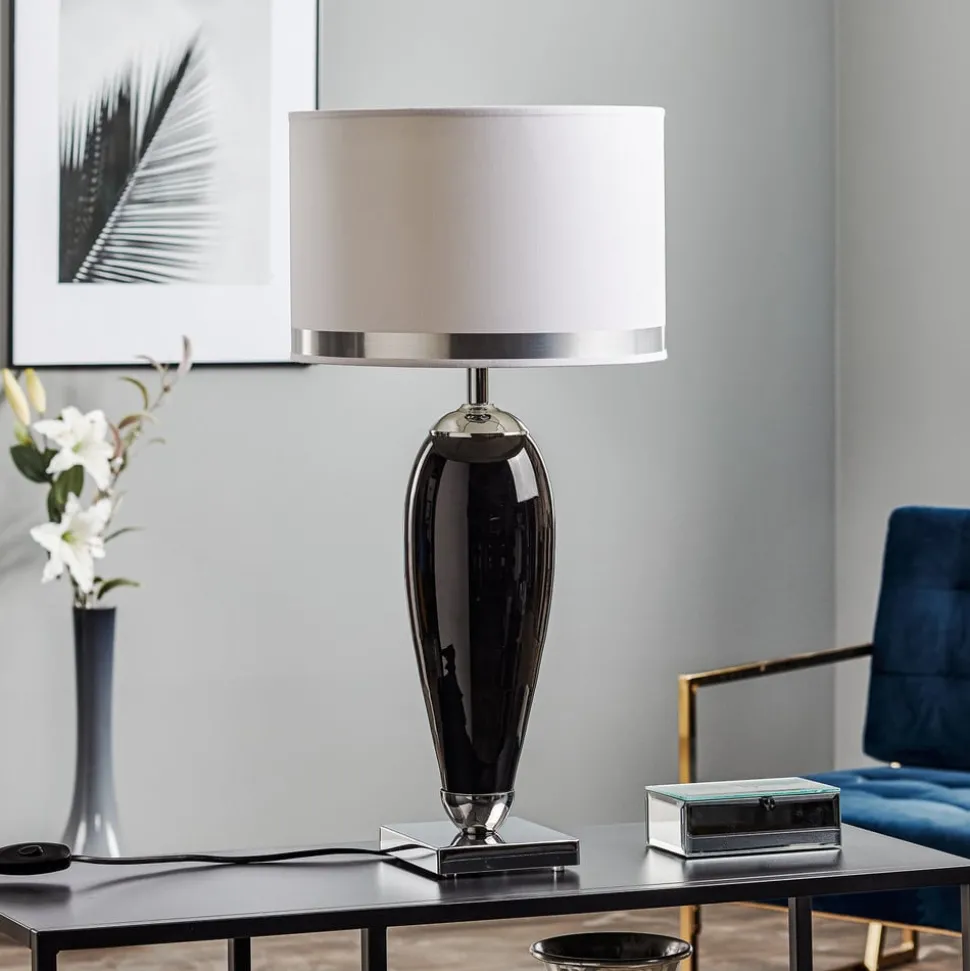 Bordlampe Lund, sort/hvid, højde 60 cm, tekstil