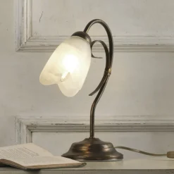 Bordlampe Odino, 1 lyskilde, bronzefarvet, metal, glas