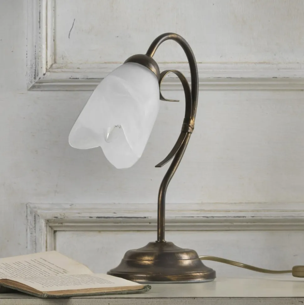 Bordlampe Odino, 1 lyskilde, bronzefarvet, metal, glas