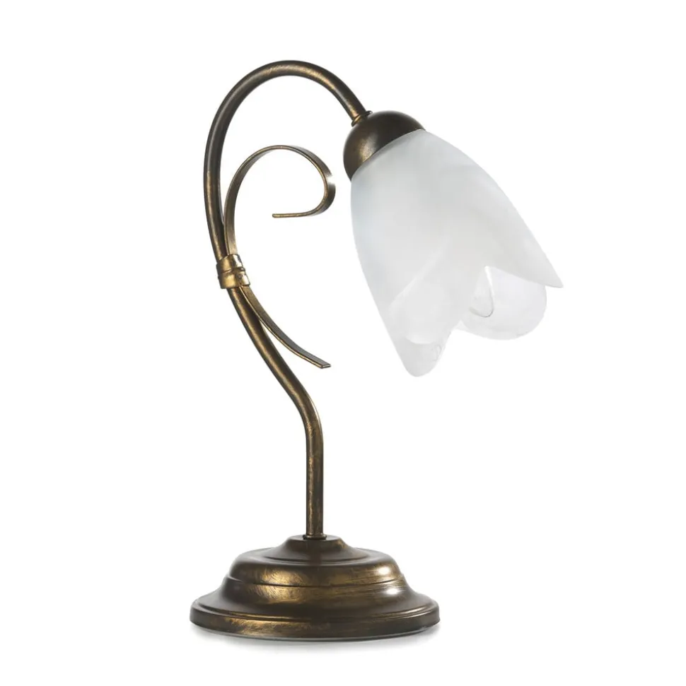 Bordlampe Odino, 1 lyskilde, bronzefarvet, metal, glas