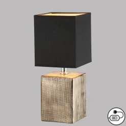 Bordlampe Ouro, sort/antik bronze, 35 cm, tekstil/keramik