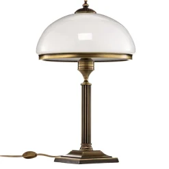 Bordlampe Petro, glas, antik messingfarve, højde 50 cm