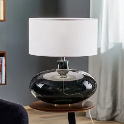 Bordlampe Skien, skærm hvid, glasfod røggrå