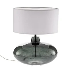 Bordlampe Skien, skærm hvid, glasfod røggrå