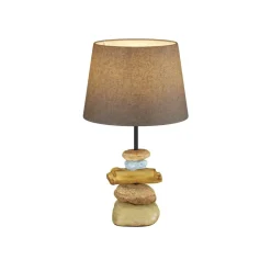 Bordlampe Vera, stofskærm og sten-dekor, 38 cm