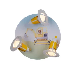 Byggepladsens gravemaskine loftlampe, gul, Ø 29 cm, 3 lyskilder