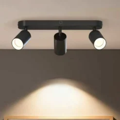 Calex GU10 loftspot, sort, længde 37 cm, 3 lyskilder, metal