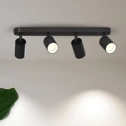 Calex GU10 loftspot, sort, længde 49 cm, 4 lyskilder, metal