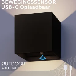 Calex LED genopladelig sensor udendørs væglampe, op/ned, sort