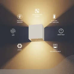 Calex LED-udendørs væglampe med batteri og sensor Volterra, hvid, IP44