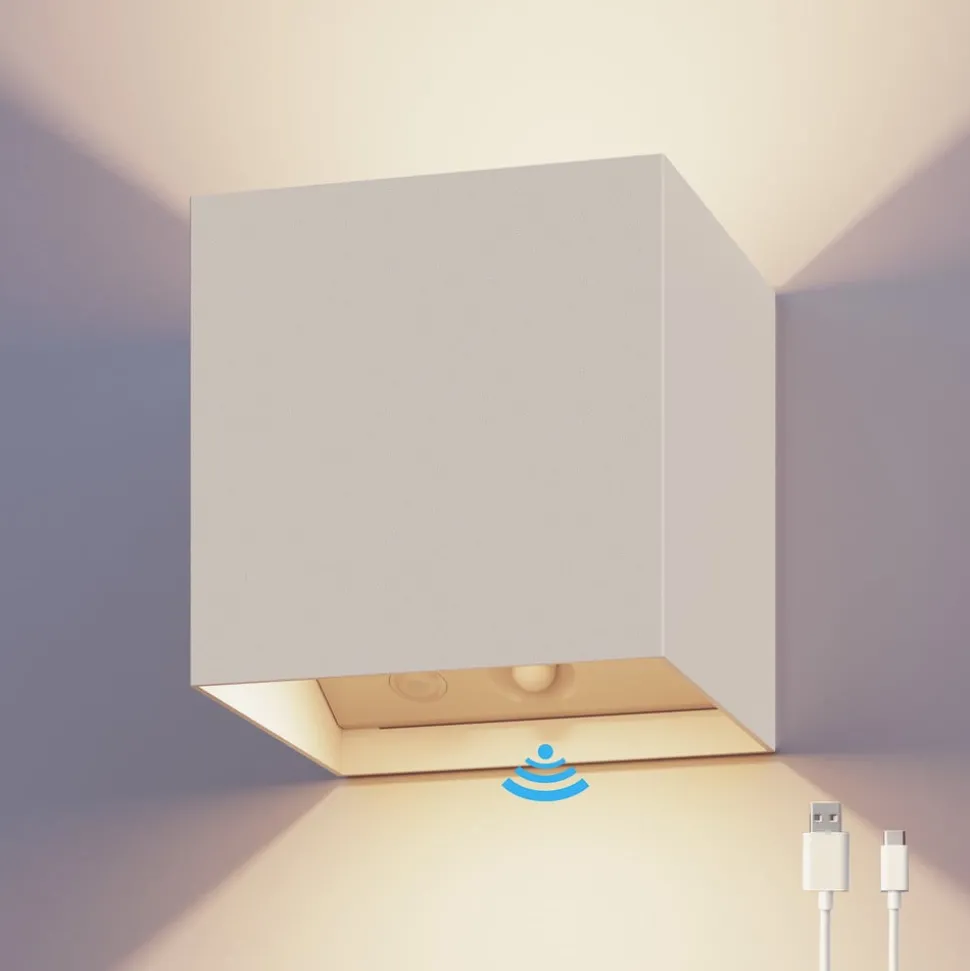 Calex LED-udendørs væglampe med batteri og sensor Volterra, hvid, IP44