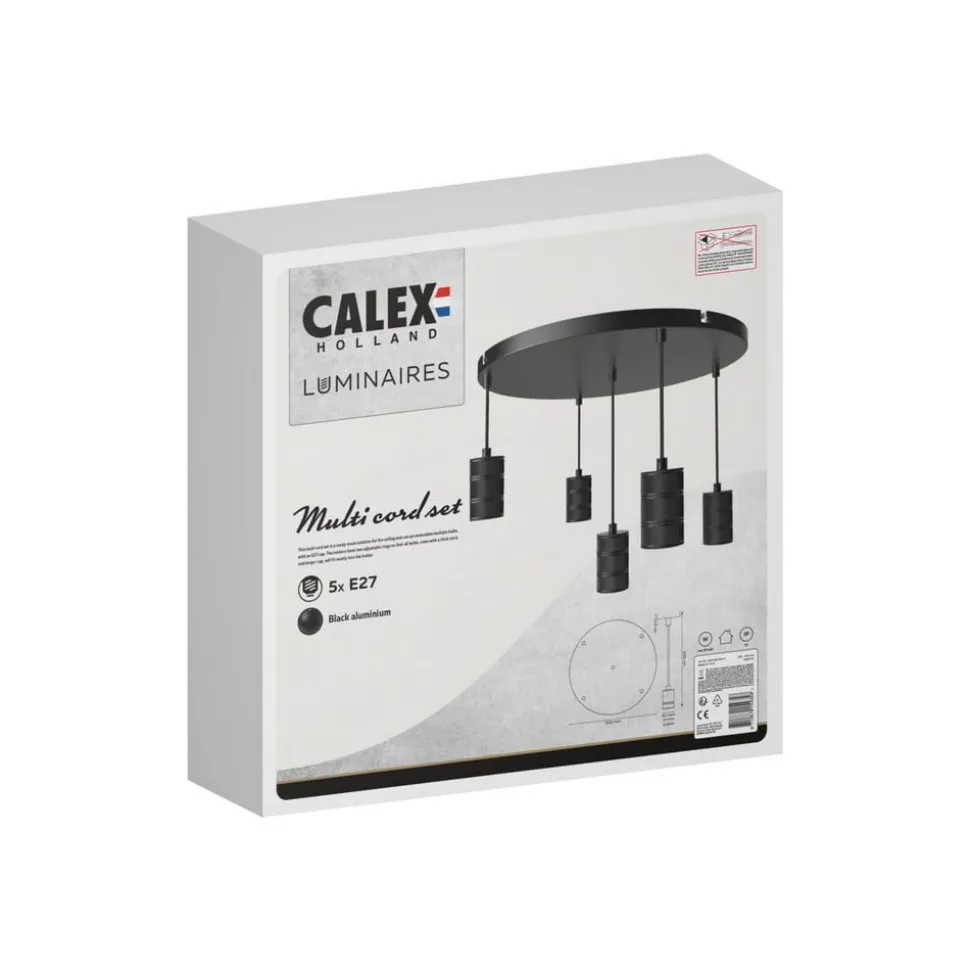 Calex Retro pendellampe, rund, 5 lyskilder, sort