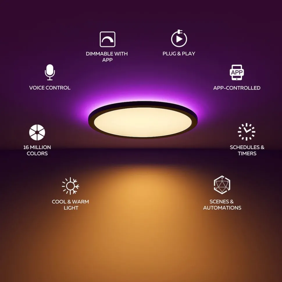 Calex Smart LED-loftlampe HALO Ø 30 cm sort IP54 RGB CCT