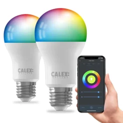 Calex Smart LED-pære E27 A60 9,4W CCT RGB sæt med 2 stk