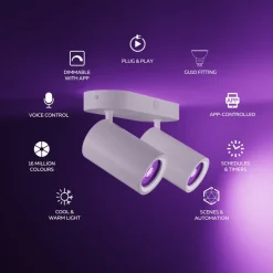 Calex Smart loftspot hvid længde 22 cm 2 lyskilder GU10-LED RGBW