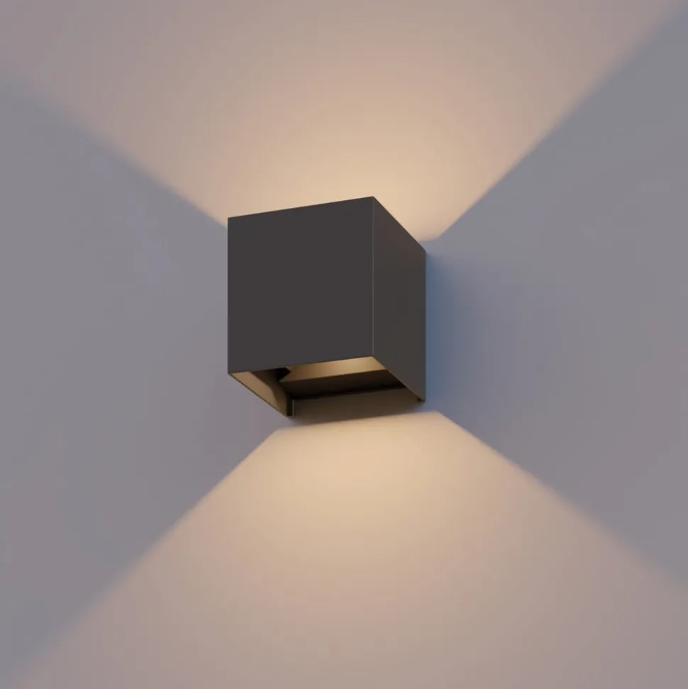 Calex udendørs LED-væglampe Cube, op/ned, højde 10 cm, antracit