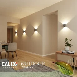 Calex udendørs LED-væglampe Cube, op/ned, højde 10 cm, antracit