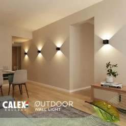 Calex udendørs LED-væglampe Cube, op/ned, højde 10 cm, sort