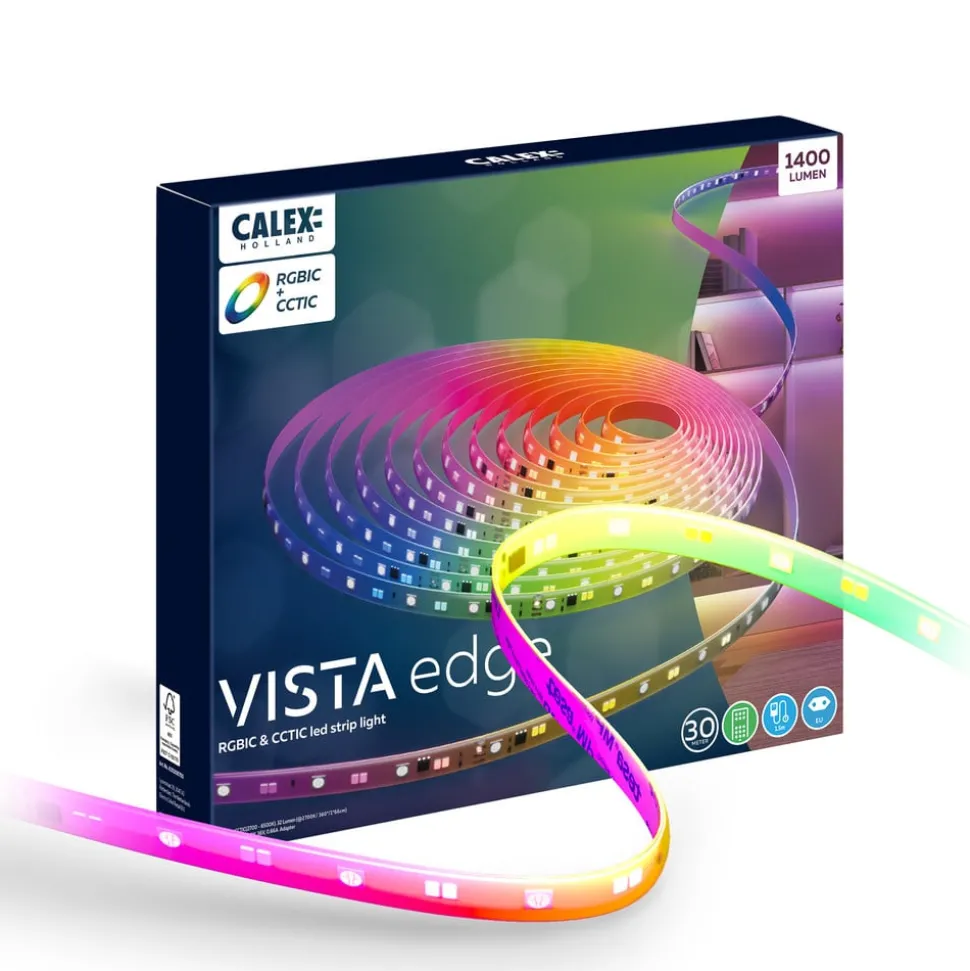 Calex Vista LED-strip, længde 30 m, RGB, CCT fjernbetjening