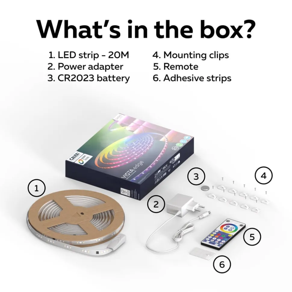 Calex Vista LED-strip, længde 20 m, RGB, CCT fjernbetjening
