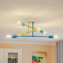 Cambridge loftlampe, 6 lyskilder, gul-turkis-blå