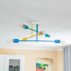 Cambridge loftlampe, 6 lyskilder, gul-turkis-blå