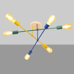 Cambridge loftlampe, 6 lyskilder, gul-turkis-blå