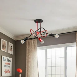 Cambridge loftlampe, 4 lyskilder, sort-rød