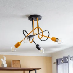 Cambridge loftlampe, 4 lyskilder, sort-orange