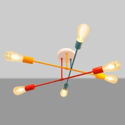 Cambridge loftlampe 6 lyskilder, orange-rød-turkis