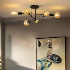Cambridge loftlampe, 6 lyskilder, sort