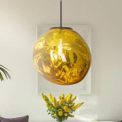 Canopus hængelampe, guldfarvet, Ø 36 cm, glas, E27