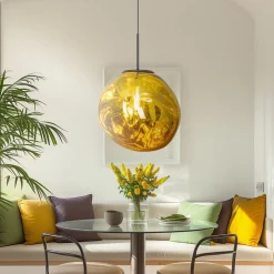 Canopus hængelampe, guldfarvet, Ø 36 cm, glas, E27