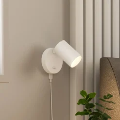 CAN TILT vægspot, hvid, Ø 10 cm, metal, afbryder, USB